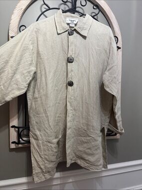Beige Lightweight Shirt Jacket / shirt 100% linen M oversized vintage